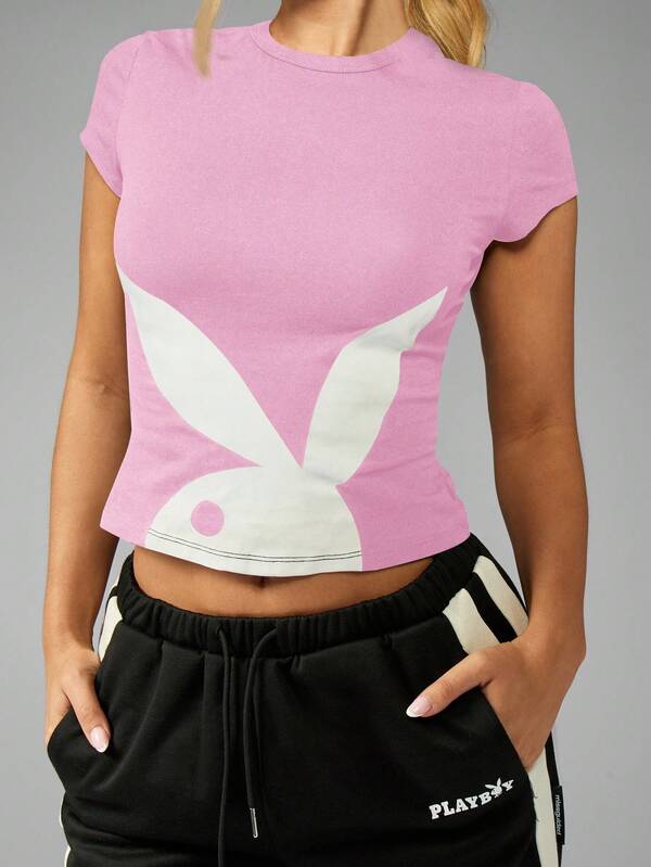 Missguided Missguided X Playboy Fitted Cropped T Shirt With Bunny Graphic Print