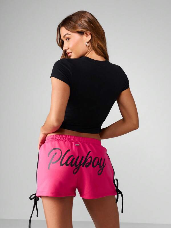 Missguided Missguided X Playboy Fitted Graphic Baby Tee With Script Print