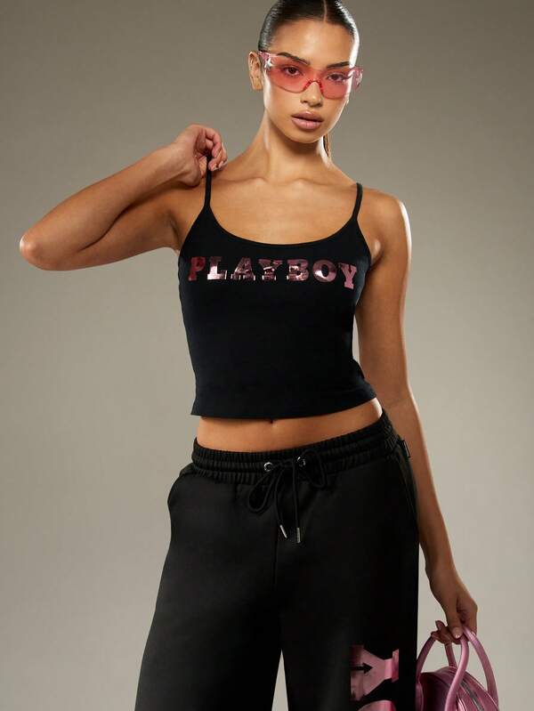 missguided Missguided x Playboy Fitted Graphic Cami Top With Print