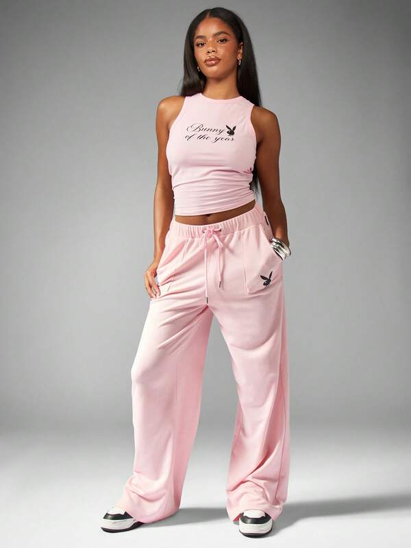 Missguided Missguided X Playboy Fitted High Neck Tank Top With Graphic Logo Print
