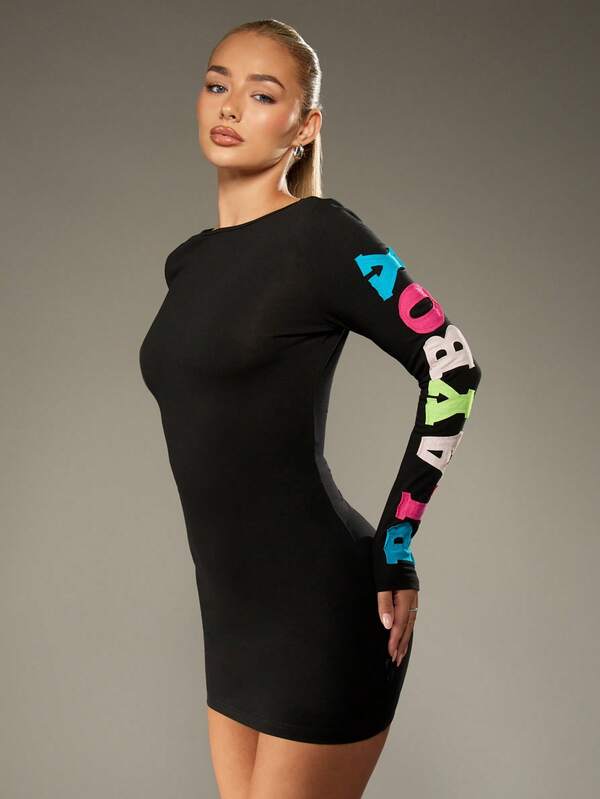 missguided Missguided x Playboy Fitted Mini Dress With Text Applique Detail