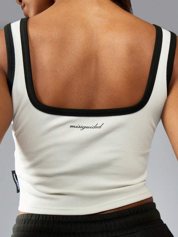 Missguided Missguided X Playboy Fitted Ribbed Contrast Binding Tank Top