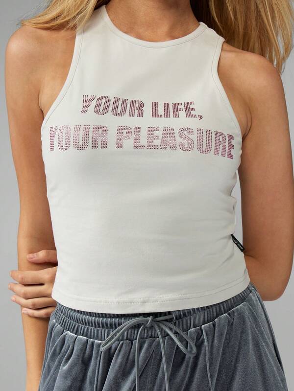Missguided Missguided X Playboy Fitted Ribbed Tank Top With Statement Text