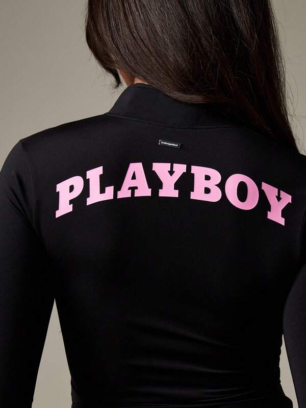 Missguided Missguided X Playboy Fitted Zip Up Track Jacket With Side Drawstrings