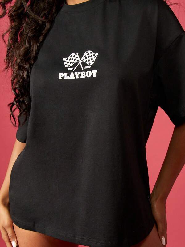 Missguided Missguided X Playboy Flag Graphic Oversized Cotton Tee