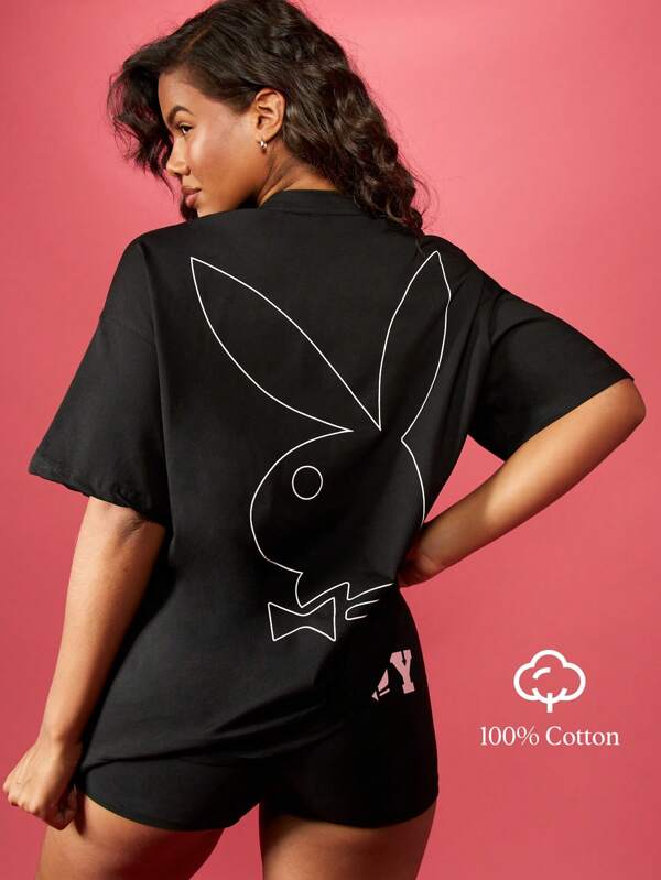 missguided Missguided x Playboy Flag Graphic Oversized Cotton Tee