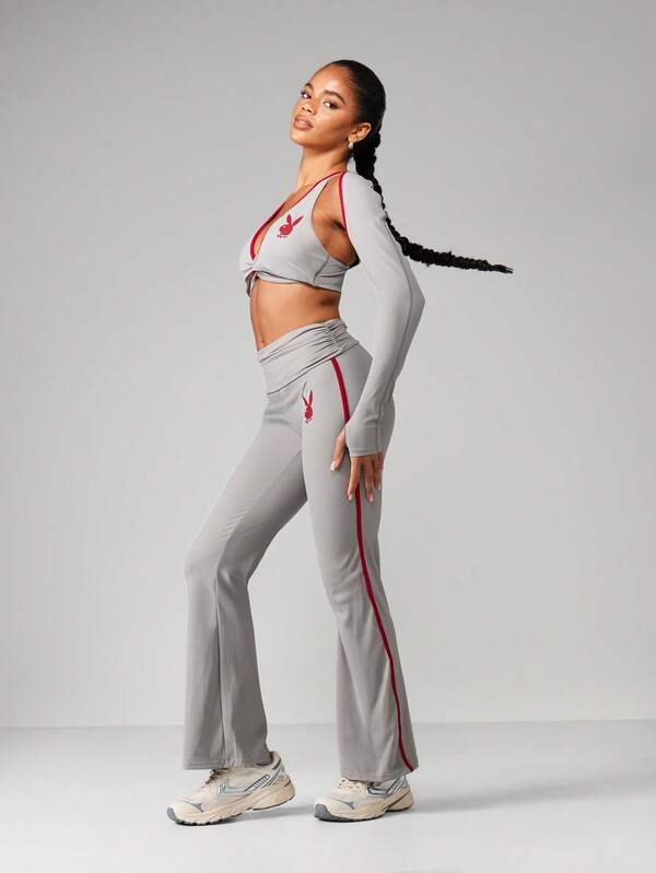 missguided Missguided x Playboy Flare Sports Pants With Side Stripe
