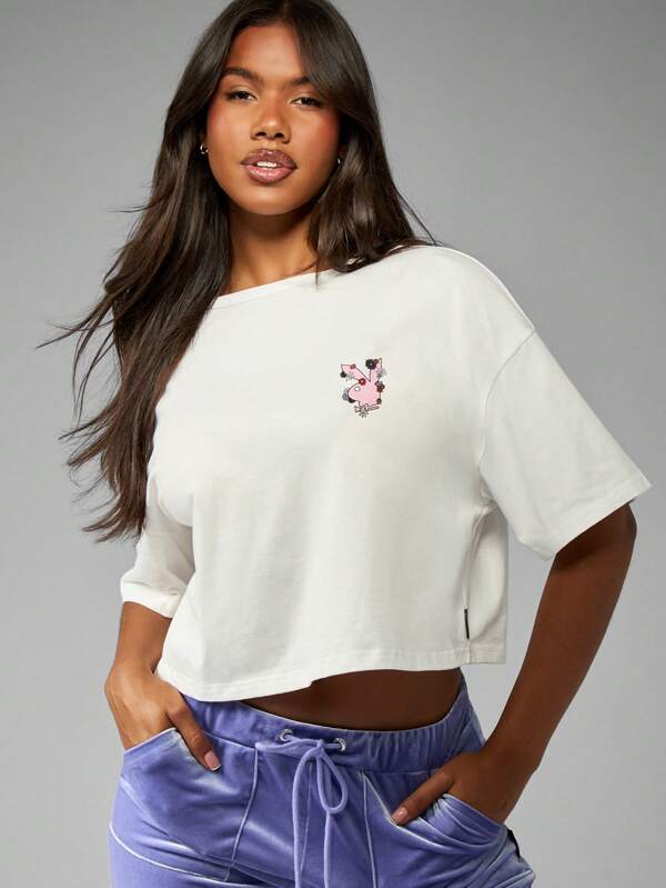 missguided Missguided x Playboy Floral Graphic Butterfly Print Cropped Cotton Casual T-Shirt