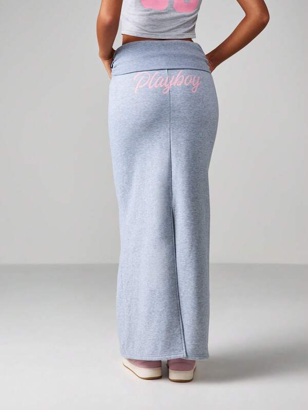 Missguided Missguided X Playboy Fold Over Waistband Maxi Skirt With Bunny Logo