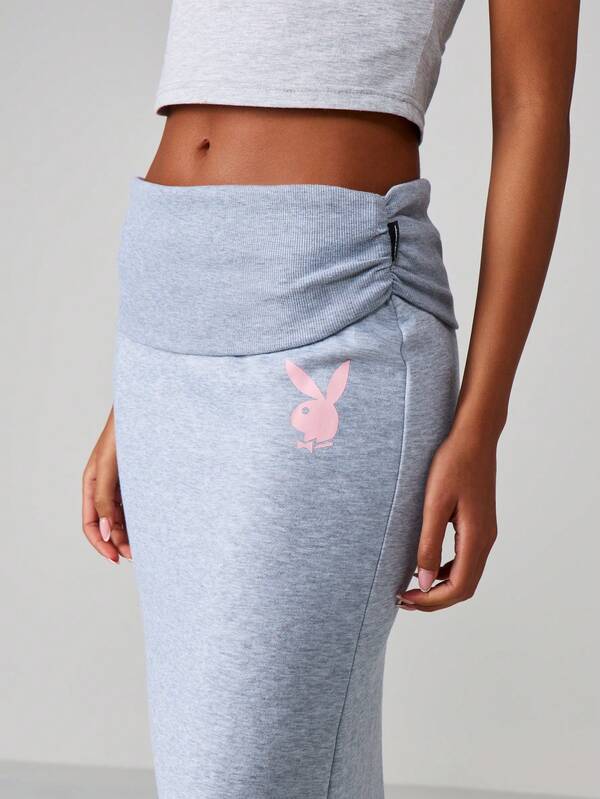 Missguided Missguided X Playboy Fold Over Waistband Maxi Skirt With Bunny Logo