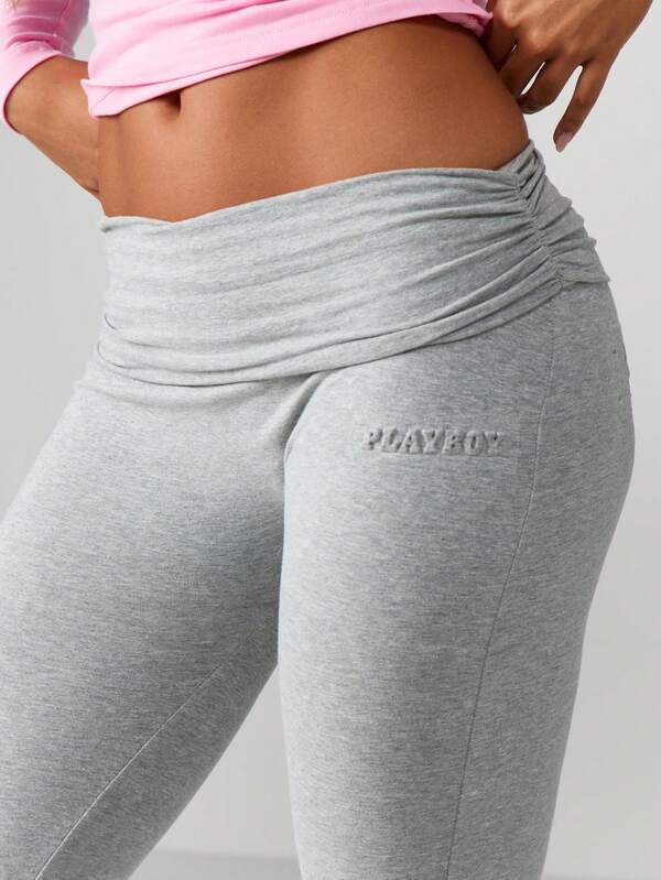 Missguided Missguided X Playboy Folded Waistband Embossed Logo Leggings