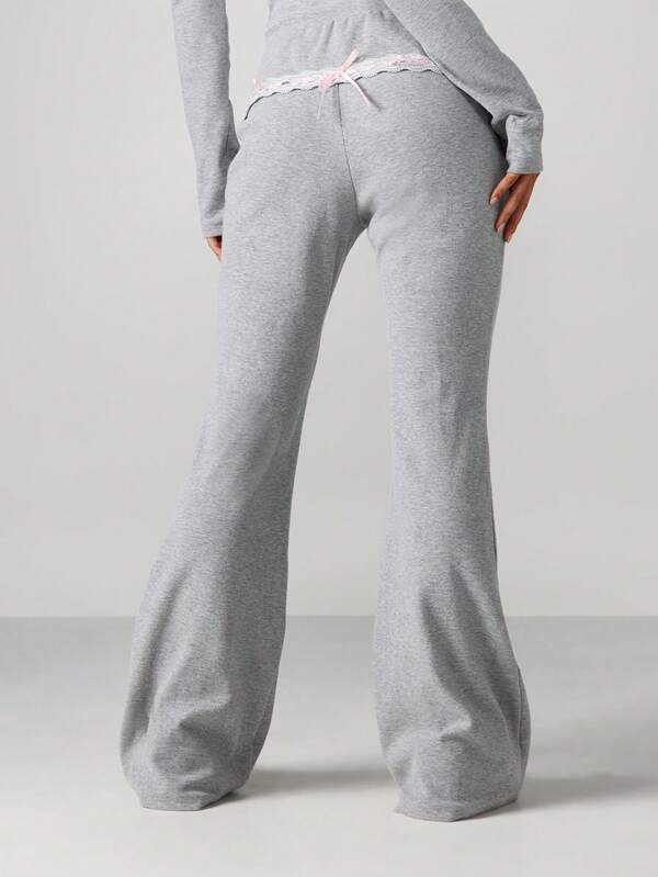 Missguided Missguided X Playboy Folded Waistband Lace Trim Flare Pants