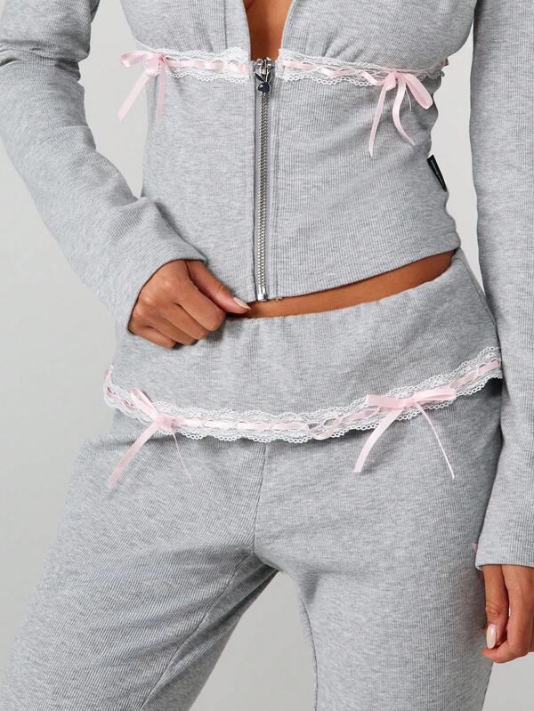 Missguided Missguided X Playboy Folded Waistband Lace Trim Flare Pants