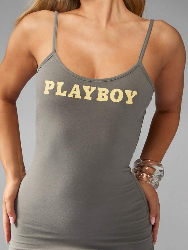 Missguided Missguided X Playboy Form Fitting Mini Dress With Logo Print