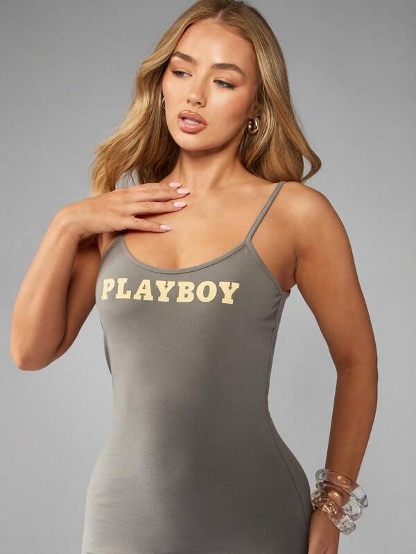 Missguided Missguided X Playboy Form Fitting Mini Dress With Logo Print