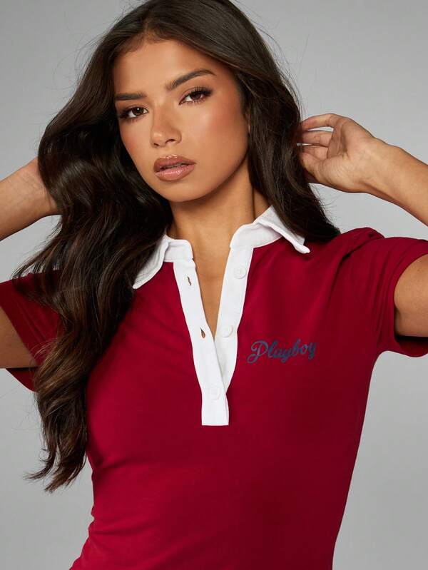 Missguided Missguided X Playboy Form-Fitting Polo Mini Dress With Contrast Collar