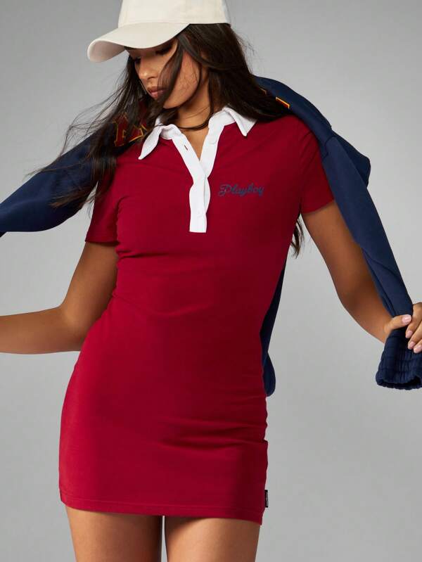 missguided Missguided x Playboy Form-Fitting Polo Mini Dress With Contrast Collar