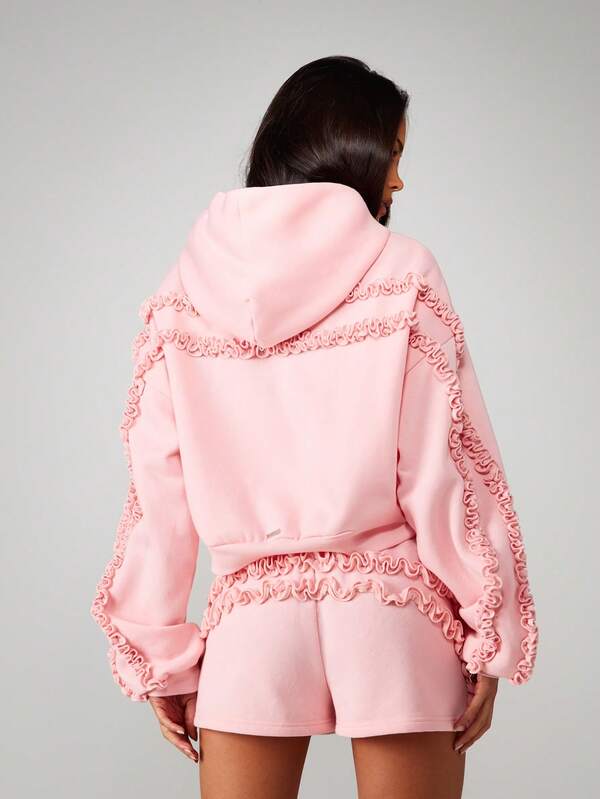Missguided Missguided X Playboy Frill Detail Zip Through Hoodie