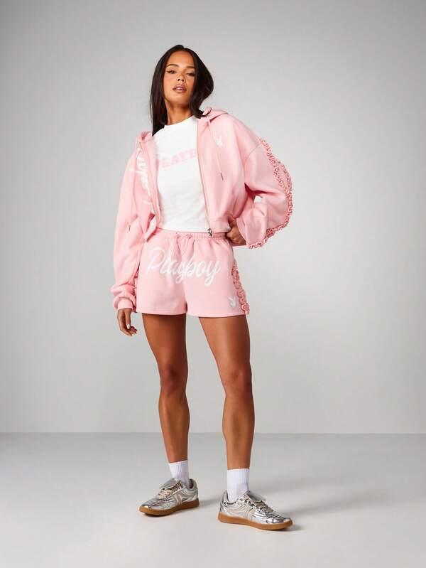 Missguided Missguided X Playboy Frilly Detail Shorts With Elastic Waistband
