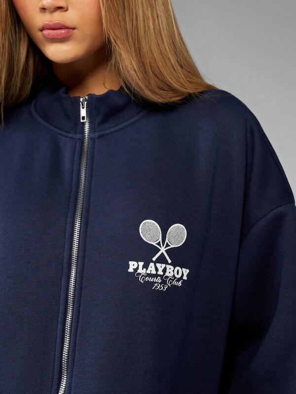 Missguided Missguided X Playboy Full-Zip Athleisure Logo Sweatshirt