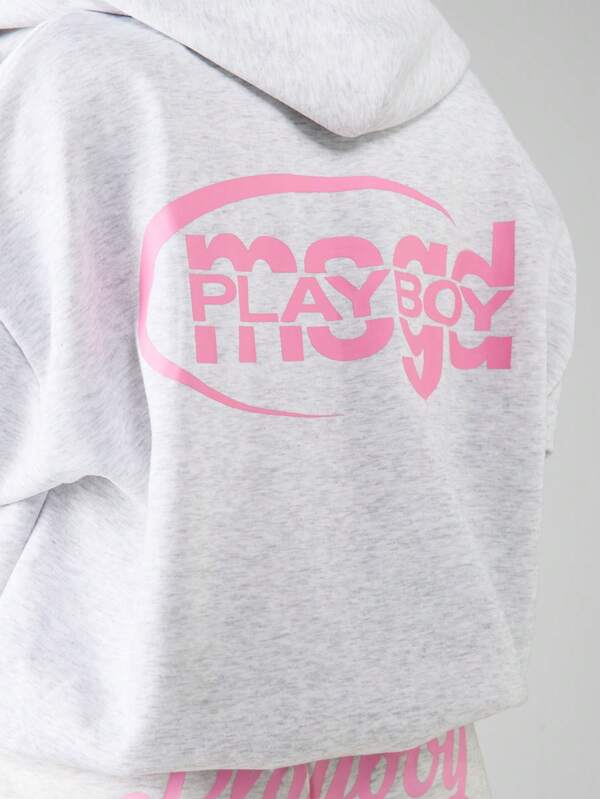 Missguided Missguided X Playboy Full Zip Hoodie With Drawstring Hood