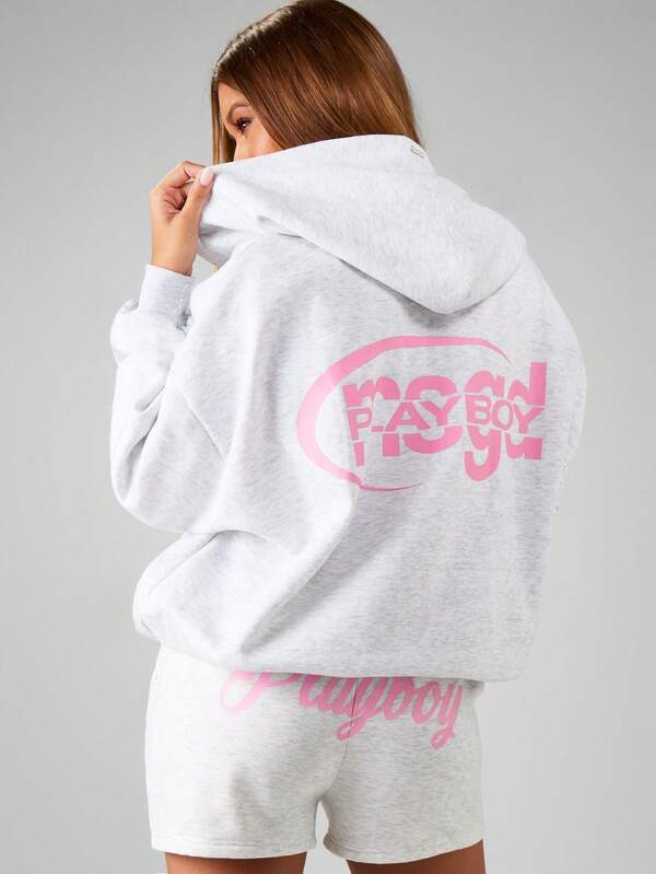 missguided Missguided x Playboy Full Zip Hoodie With Drawstring Hood