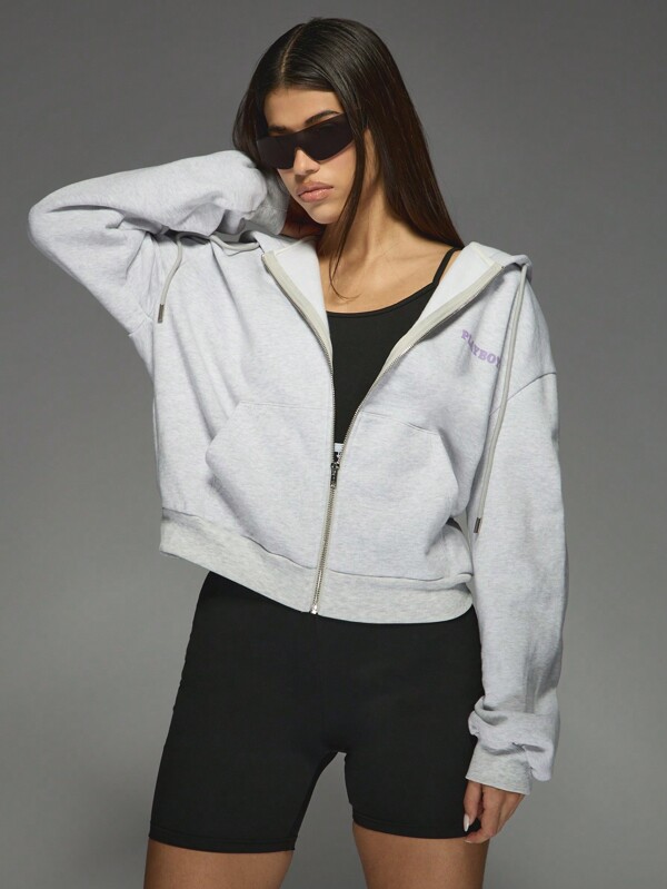Missguided Missguided X Playboy Full Zip Oversized Vintage Magazine Print Hoodie
