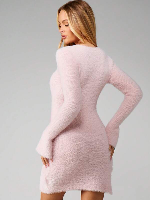 Missguided Missguided X Playboy Fuzzy Knit Long Sleeve Mini Dress