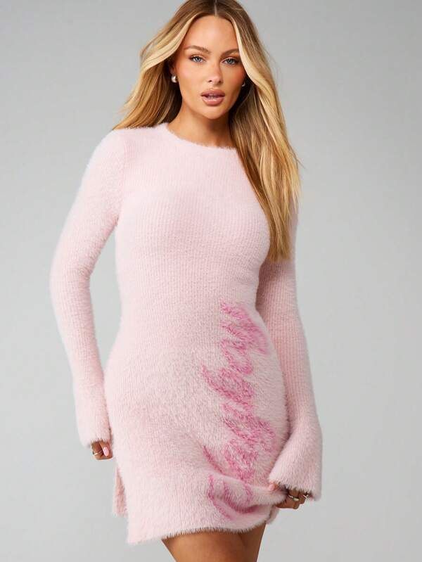 missguided Missguided x Playboy Fuzzy Knit Long Sleeve Mini Dress