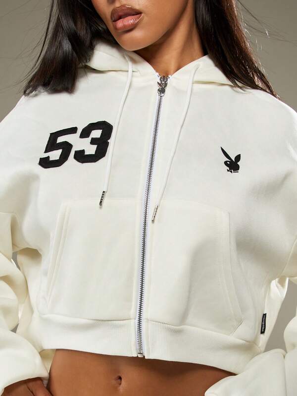 Missguided Missguided X Playboy Graphic Full Zip Hoodie With Drawstring