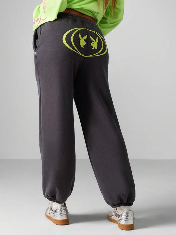 missguided Missguided x Playboy Graphic Joggers With Elastic Cuffs