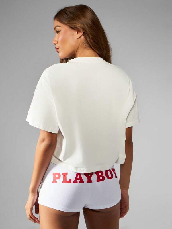 Missguided Missguided X Playboy Graphic Palm Print Crop Style T-Shirt
