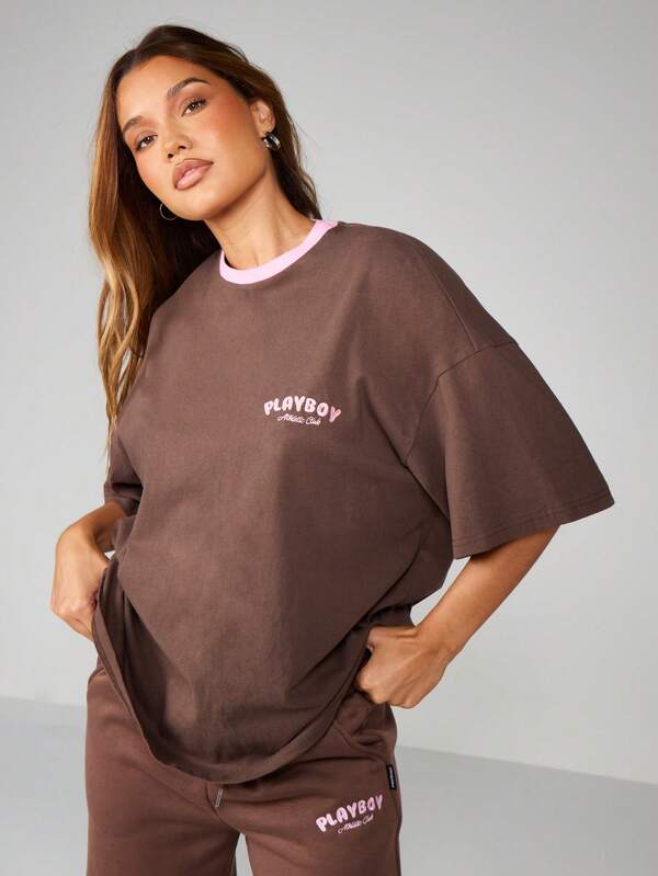 Missguided Missguided X Playboy Graphic Tee With Contrast Trim