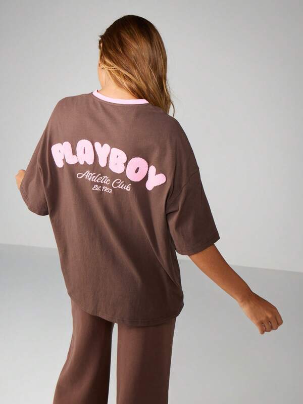 Missguided Missguided X Playboy Graphic Tee With Contrast Trim