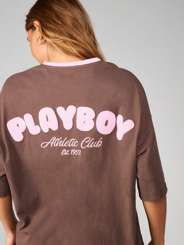 missguided Missguided x Playboy Graphic Tee With Contrast Trim