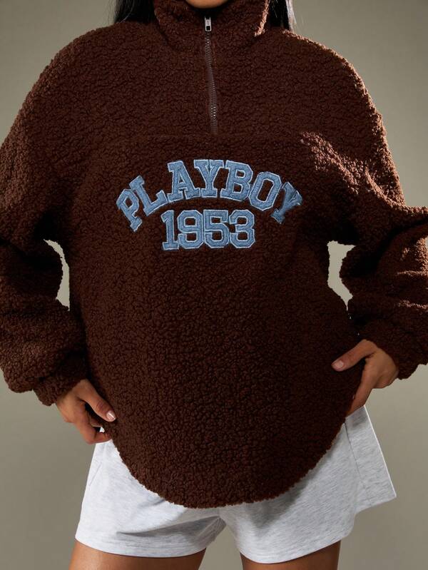 missguided Missguided x Playboy Half Zip Fleece Sweatshirt With Funnel Neck