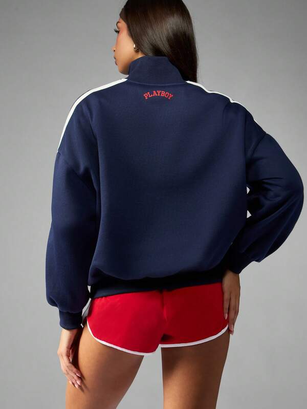 Missguided Missguided X Playboy Half Zip Funnel Neck Sweatshirt With Side Stripes