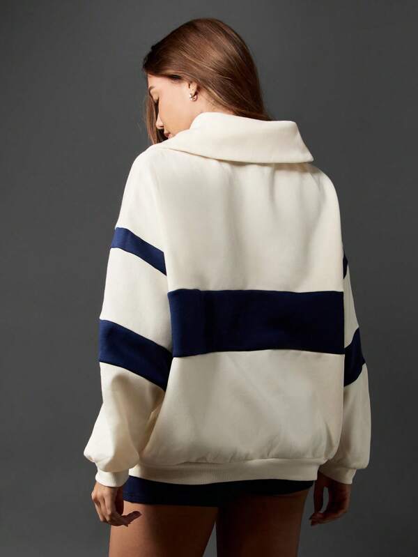 Missguided Missguided X Playboy Half Zip Retro Sports Style Pullover Sweatshirt
