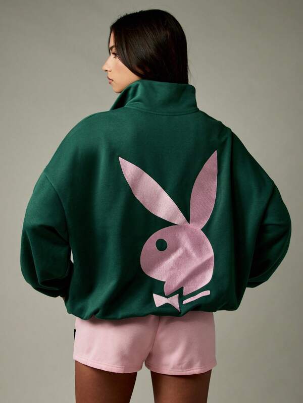 Missguided Missguided X Playboy Half Zip Sweatshirt With Contrast Logo Print