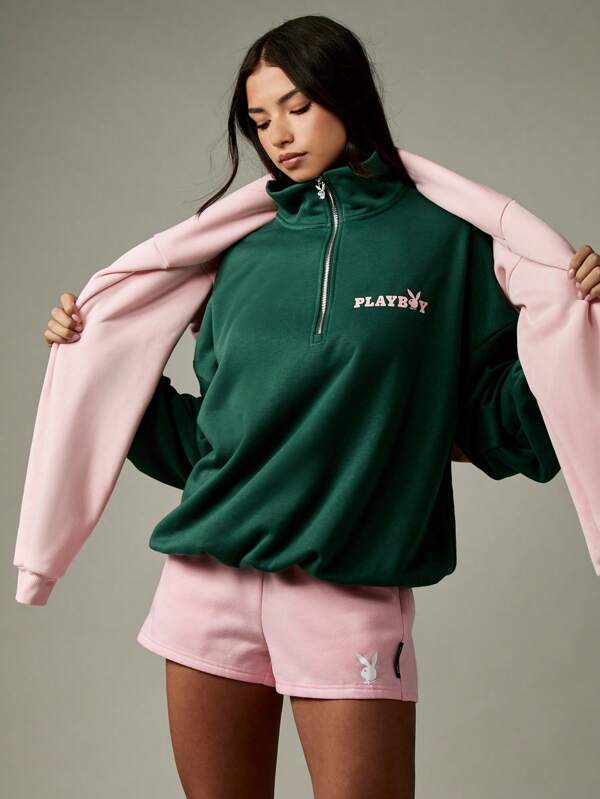 missguided Missguided x Playboy Half Zip Sweatshirt With Contrast Logo Print
