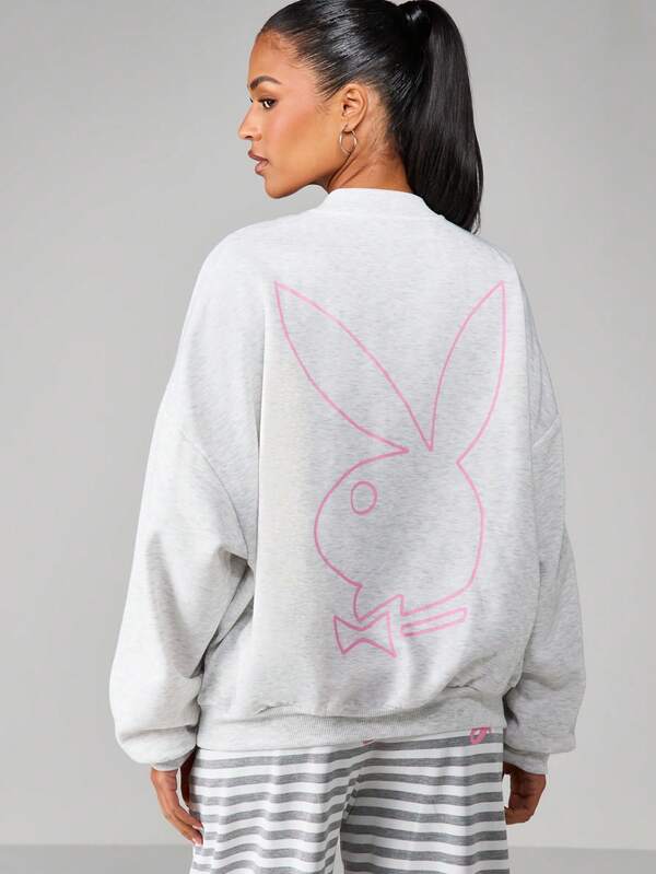Missguided Missguided X Playboy Half Zip Sweatshirt With Script Print