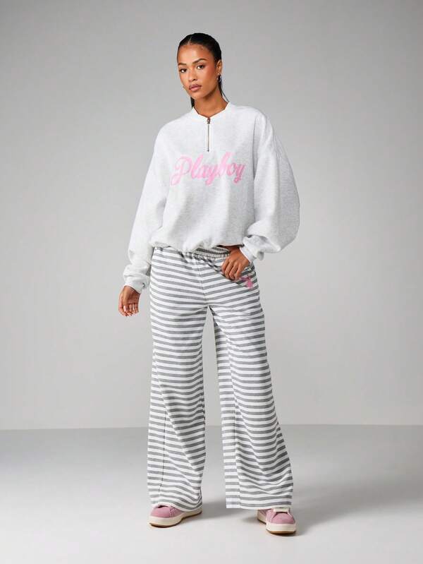 Missguided Missguided X Playboy Half Zip Sweatshirt With Script Print