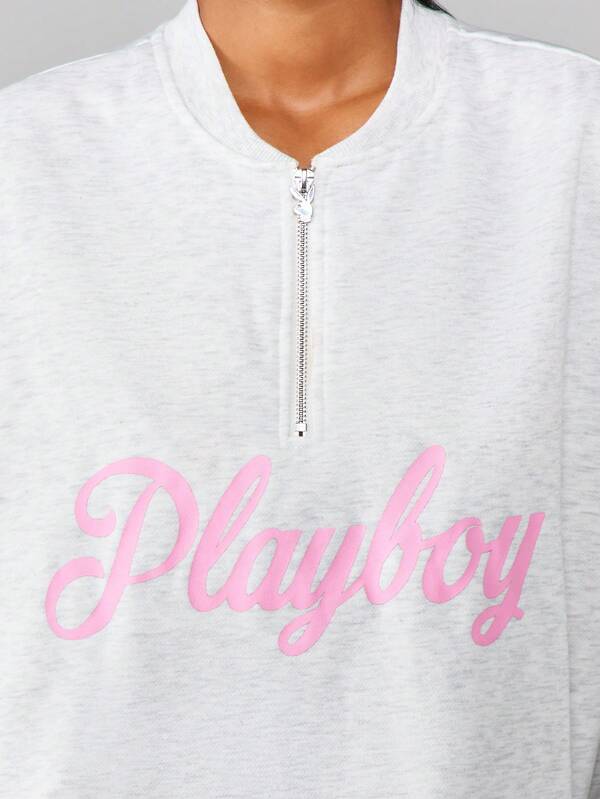 Missguided Missguided X Playboy Half Zip Sweatshirt With Script Print