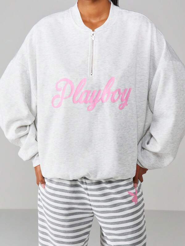 missguided Missguided x Playboy Half Zip Sweatshirt With Script Print