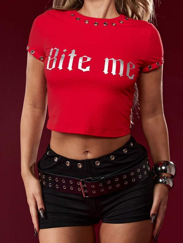 Missguided Missguided X Playboy Halloween Bite Me Crop Top With Studded Detail