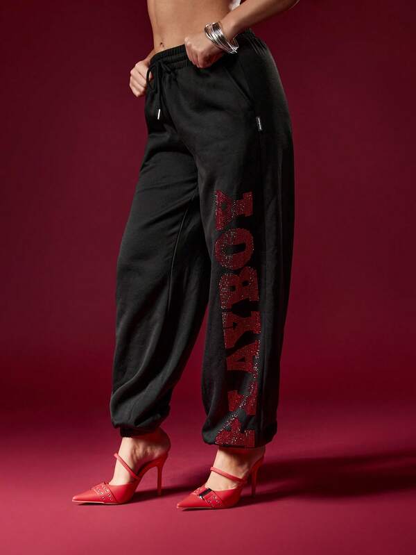 Missguided Missguided X Playboy Halloween Diamante Cuffed Joggers With Sparkle Detail