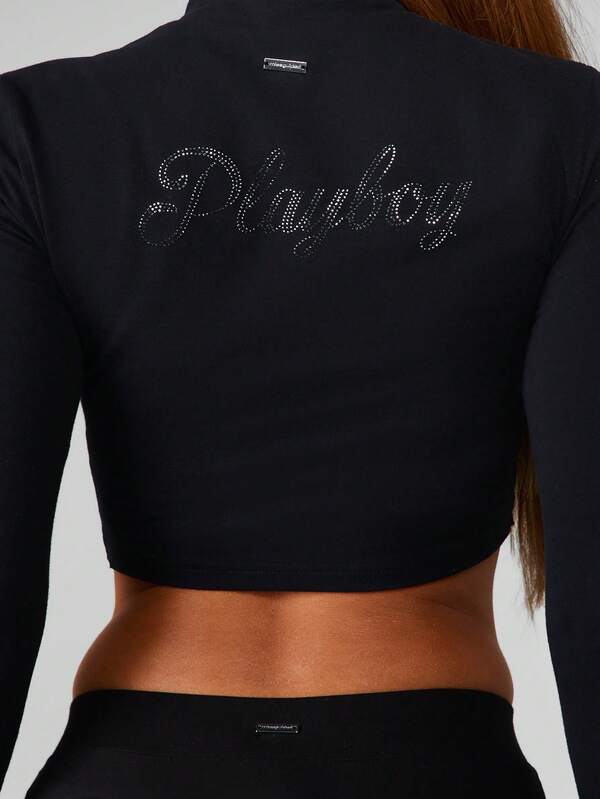Missguided Missguided X Playboy Halloween Long Sleeve Mock Neck Crop Top With Rhinestone Hands