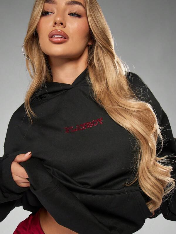 Missguided Missguided X Playboy Halloween Oversized Hoodie Dress With Rhinestone Bunny Design