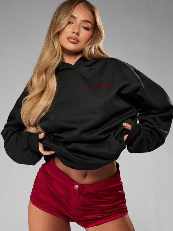 Missguided Missguided X Playboy Halloween Oversized Hoodie With Rhinestone Bunny Design