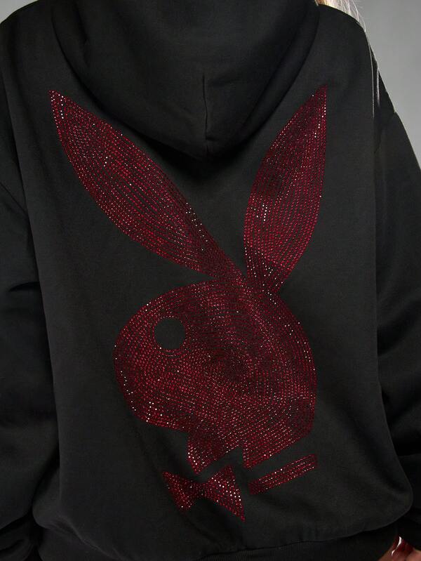 Missguided Missguided X Playboy Halloween Oversized Hoodie With Rhinestone Bunny Design